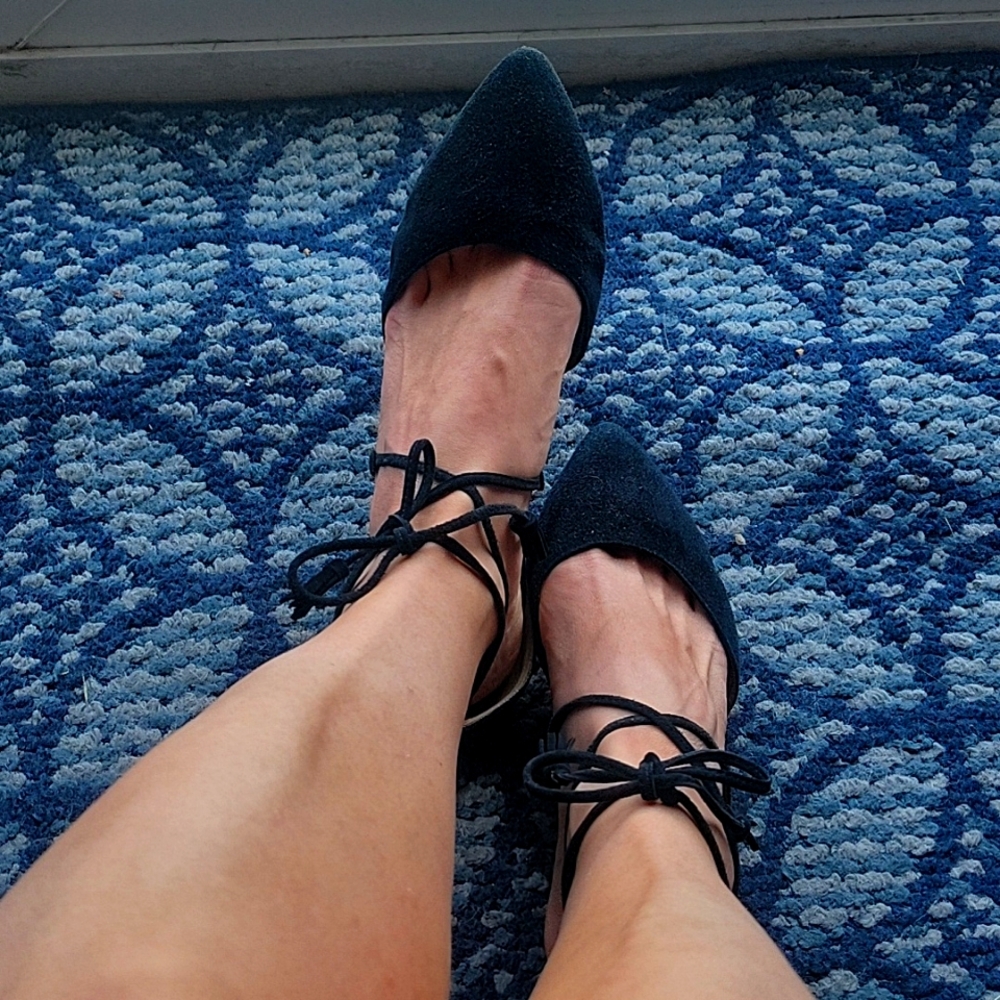 Halogen black suede size 7.5 ankle wrap flats